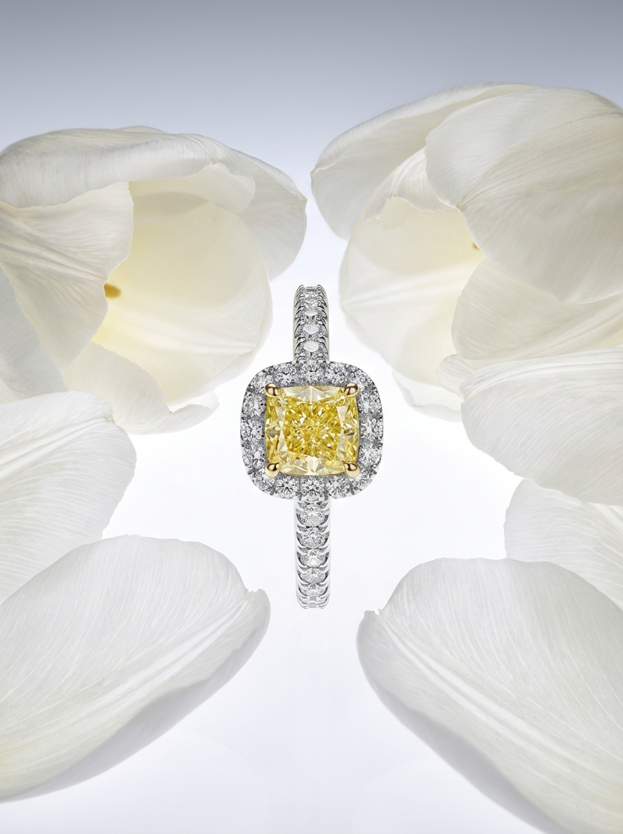 AI-generated jewelry editorial photography sample created with REFINA