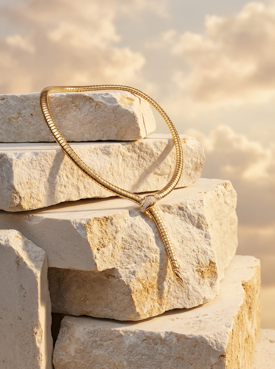 AI-generated jewelry editorial photography sample created with REFINA